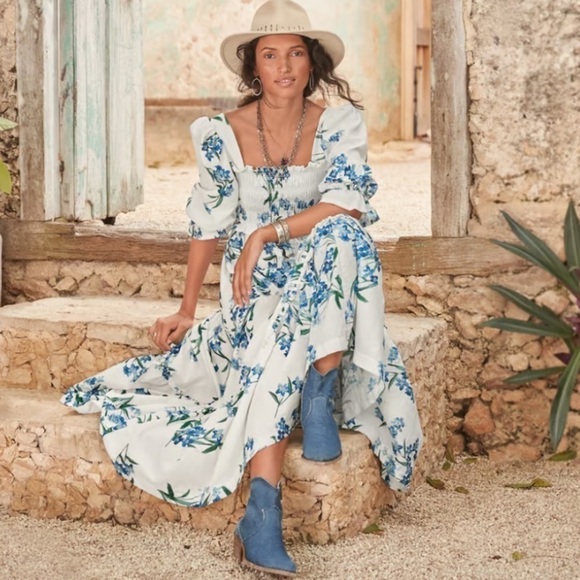 New Anthropology ESPECIA White Floral Midi Ruffle Summer...